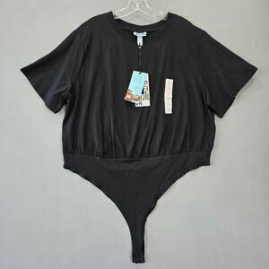 Future Collective Black Leotard Bodysuit Stretch Thong Short Sleeve NEW Women 1X